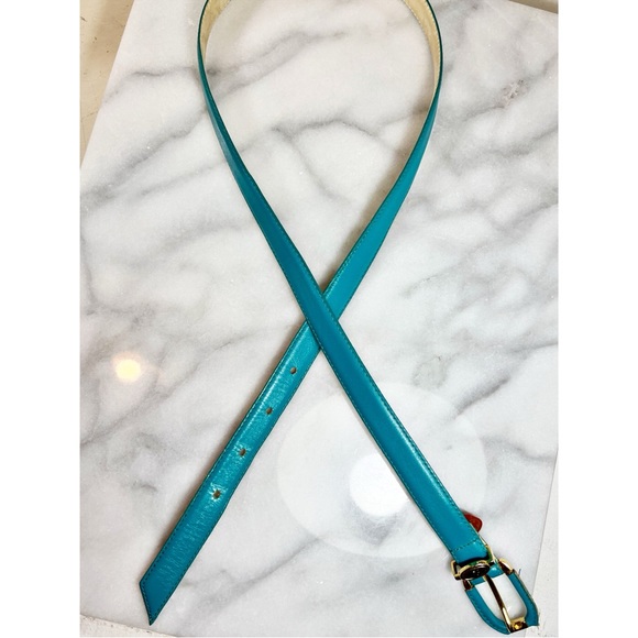 Christian Dior Teal Skinny Leather Vintage Logo Belt - Picture 8 of 10